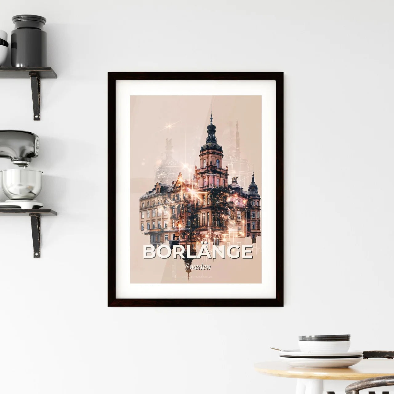 Borlange City Skyline Double Exposure Poster Framed Print