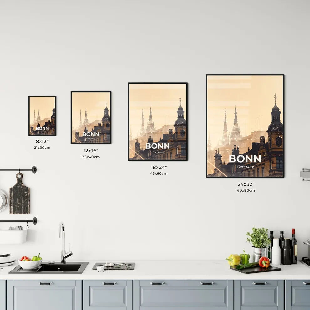 Bonn: Skyline Silhouette Poster with Sparkles Office Art