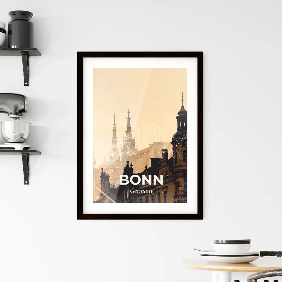 Bonn: Skyline Silhouette Poster with Sparkles Framed Print