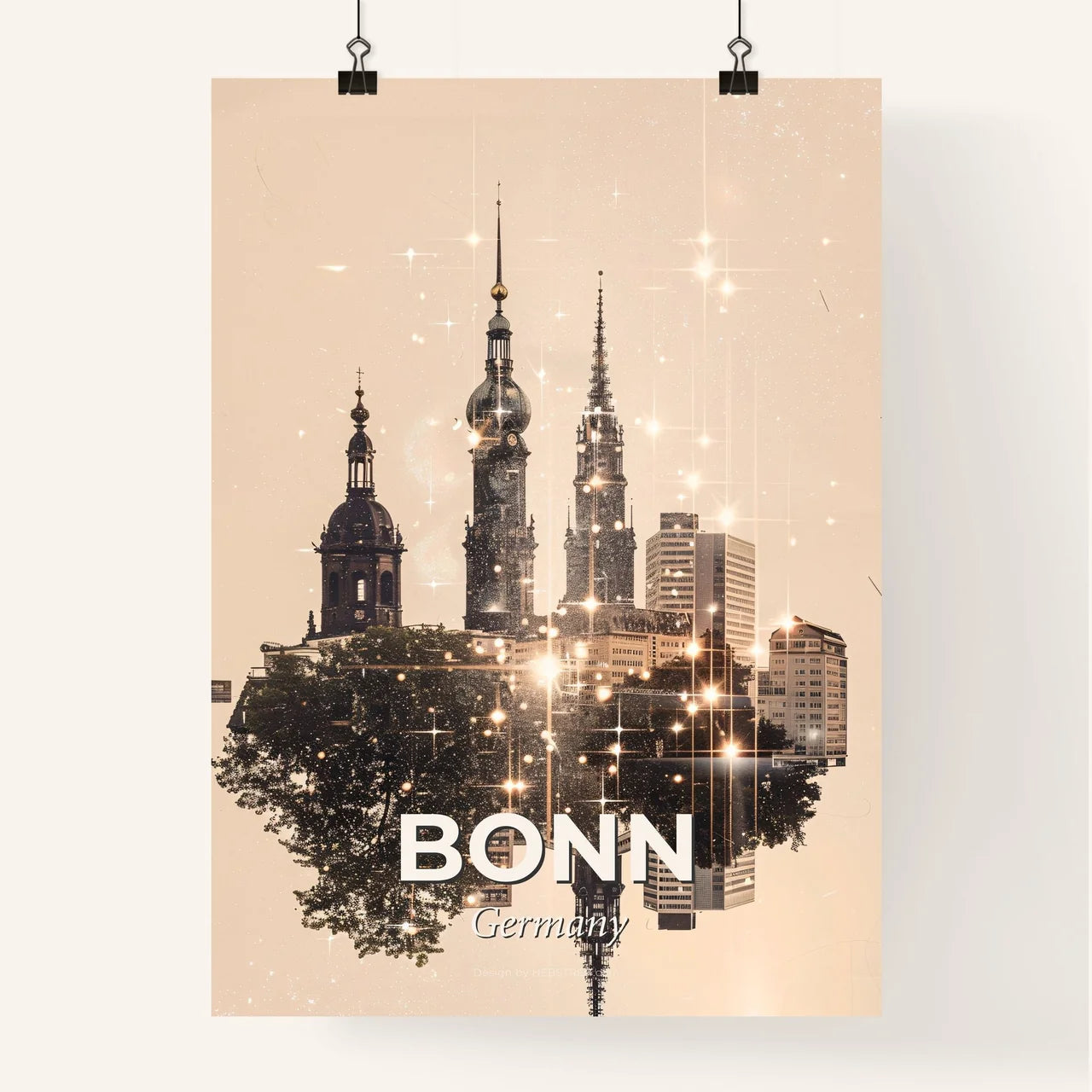 Bonn Skyline Composite Art on Beige Poster