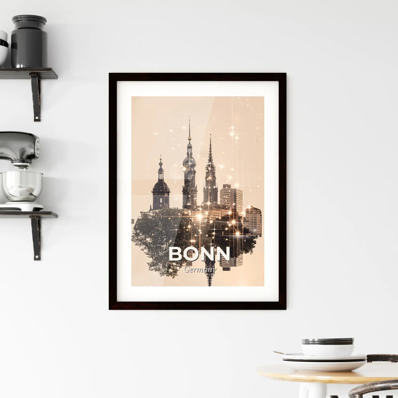 Bonn Skyline Composite Art on Beige Framed Print