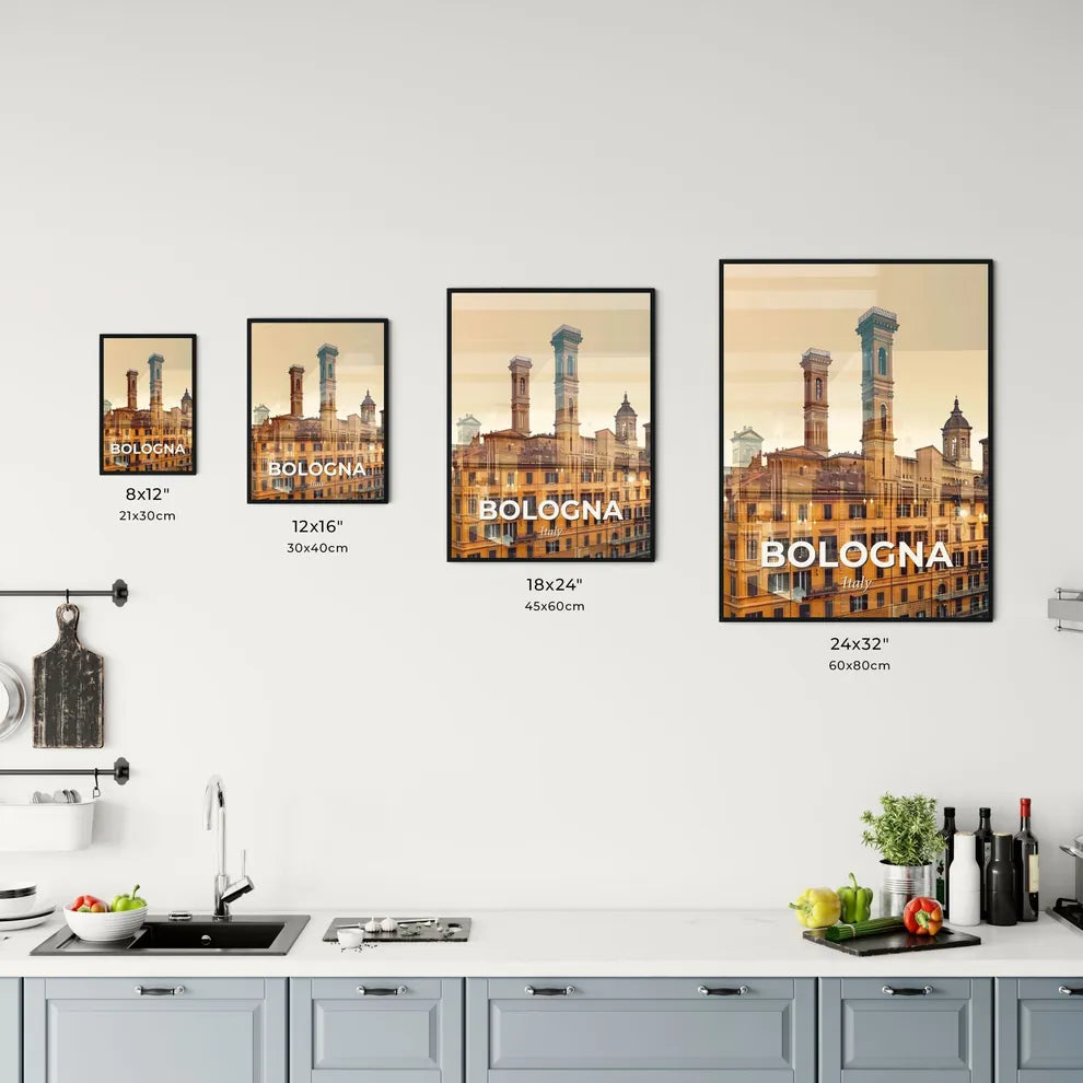 Bologna City Skyline Poster Art with Golden Sparkles Office Art