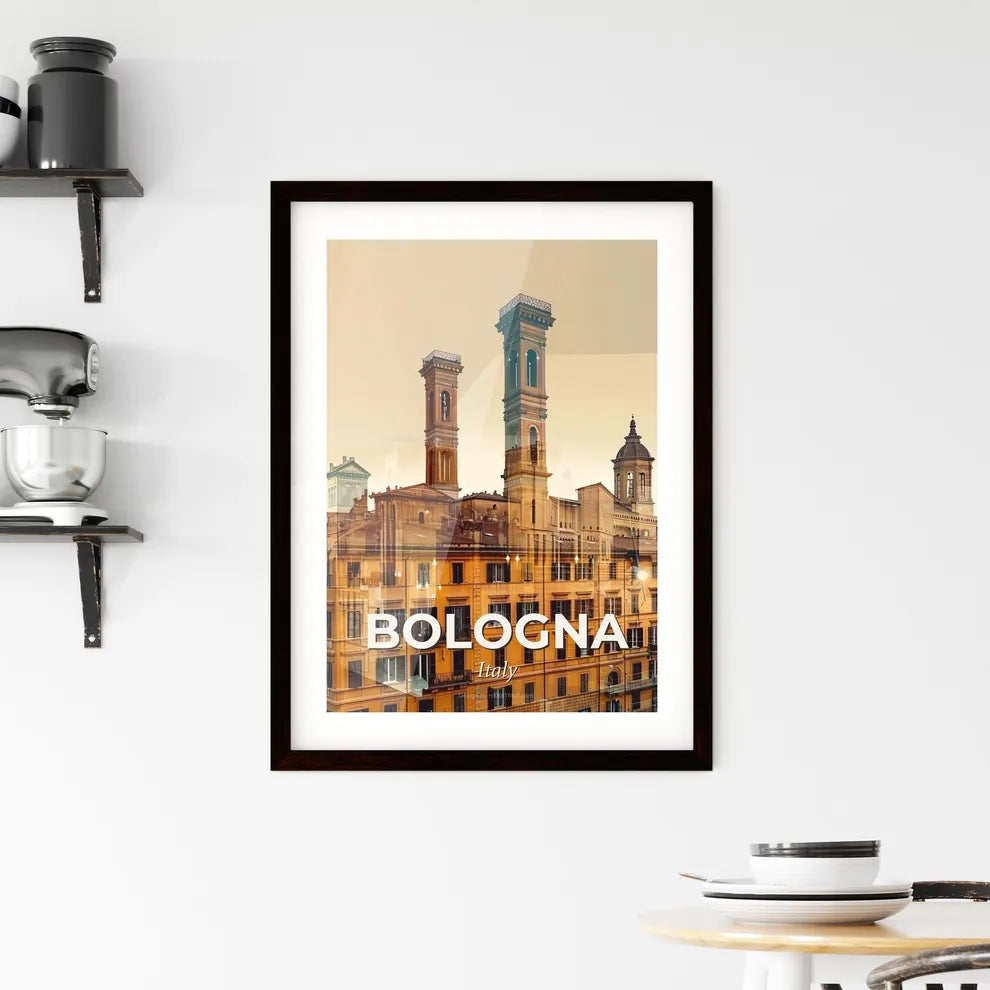 Bologna City Skyline Poster Art with Golden Sparkles Framed Print