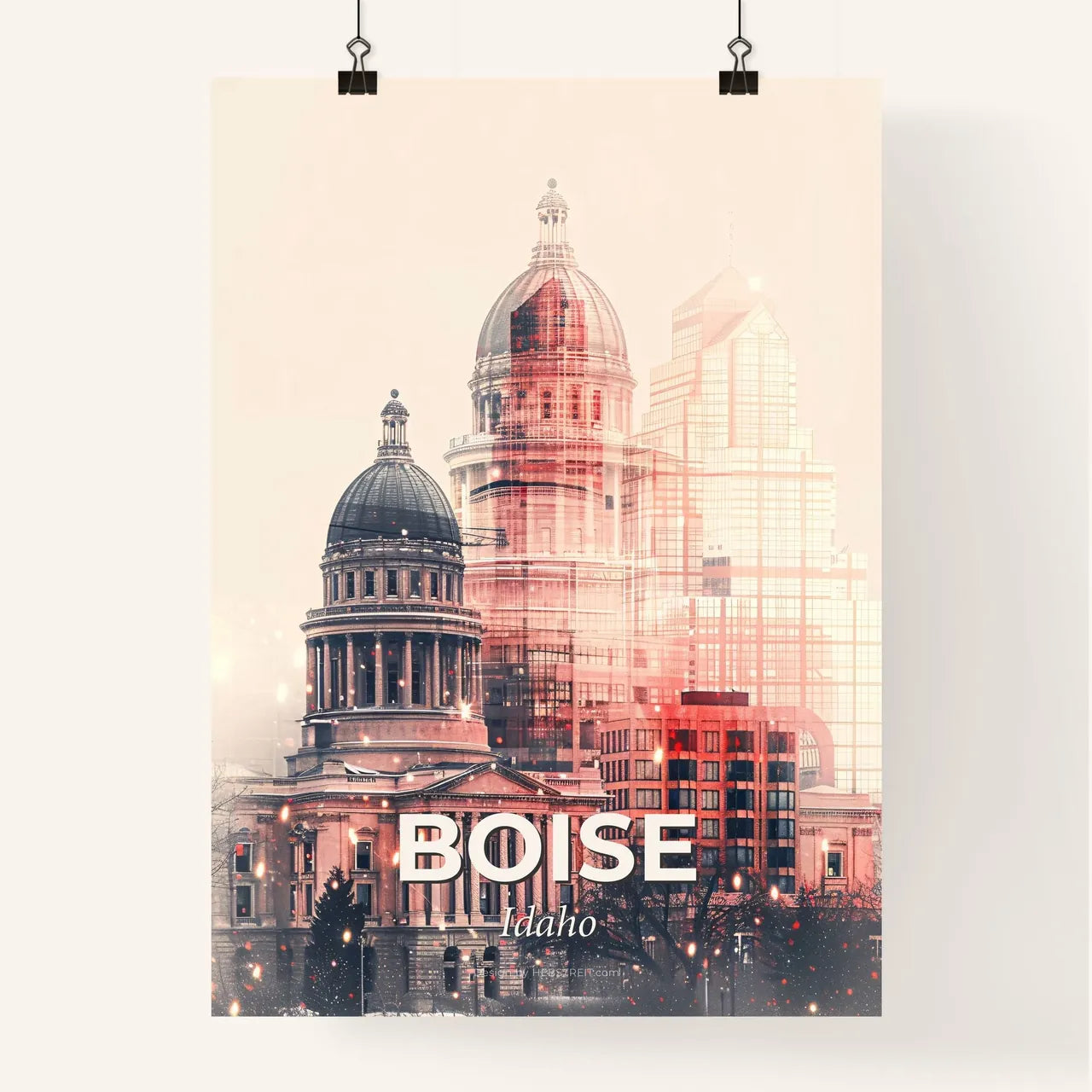Boise Cityscape Art: Sparkle, Lights, Local Icons Poster