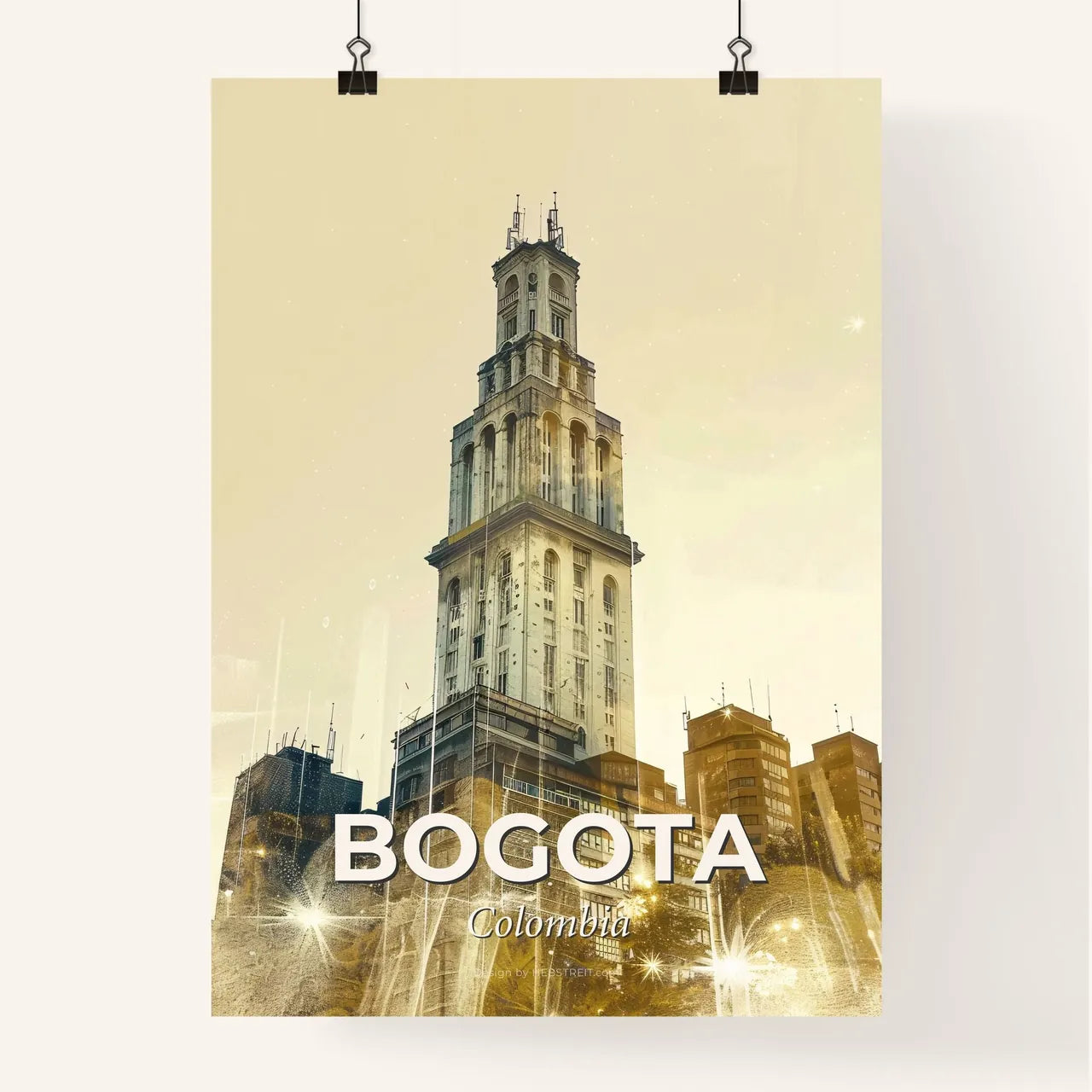 Bogota Skyline Double Exposure Art Deco Poster Poster