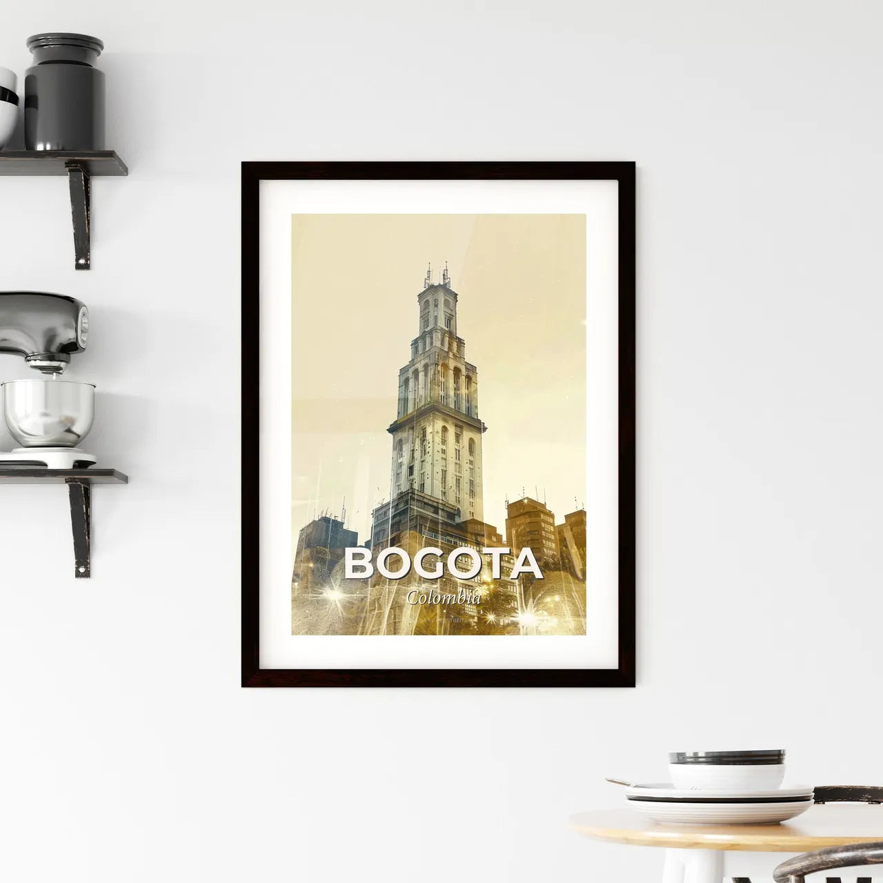 Bogota Skyline Double Exposure Art Deco Poster Framed Print