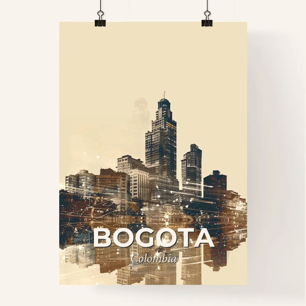 Bogota Double Exposure Art: Skyline Icon Sparkle Paper Poster