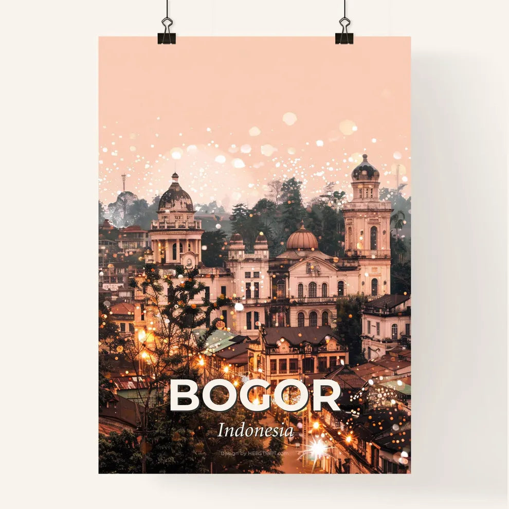 Bogor Skyline Double Exposure Art Bright Beige Poster