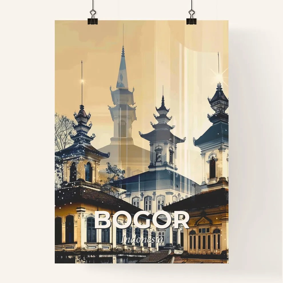 Bogor Skyline Double Exposure Bright Beige Art Poster