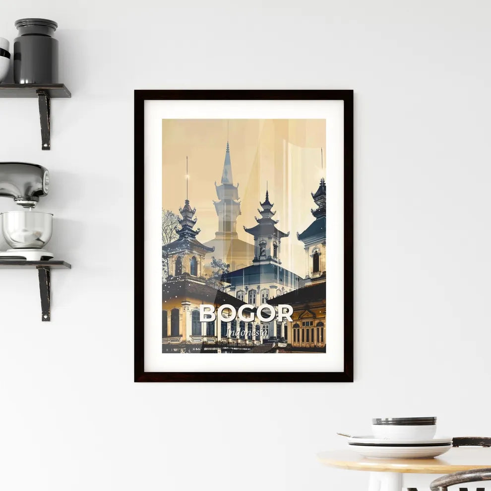 Bogor Skyline Double Exposure Bright Beige Art Framed Print