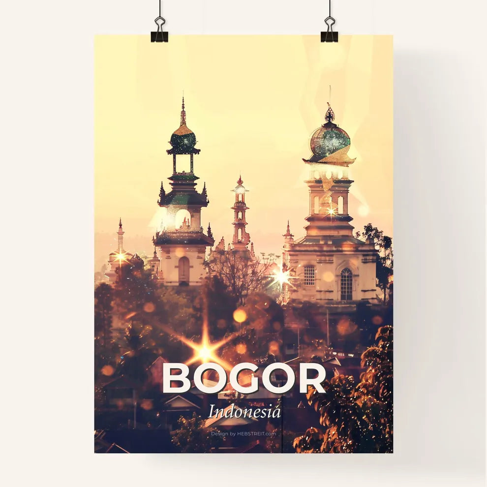 Bogor Skyline Art: Local Icons on Bright Beige Poster