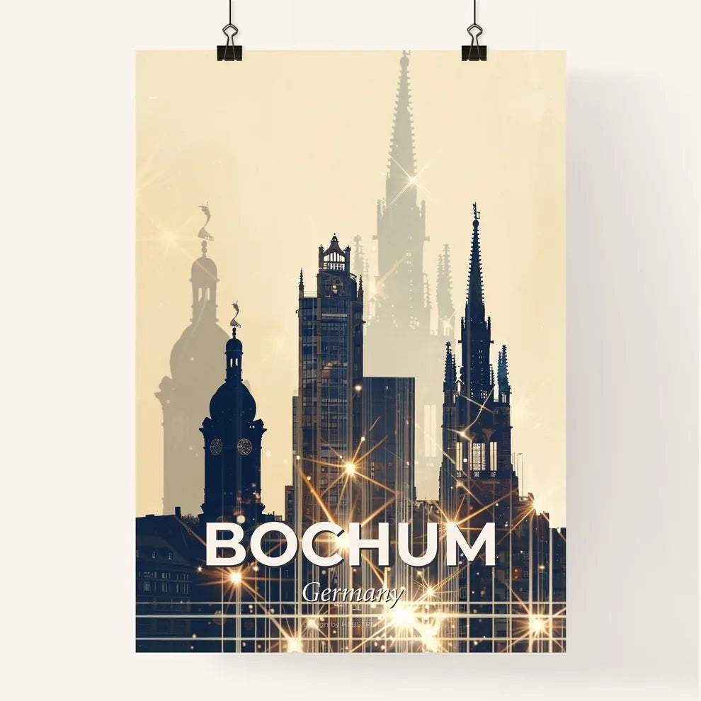 Bochum City Skyline Silhouette Bright Poster Poster
