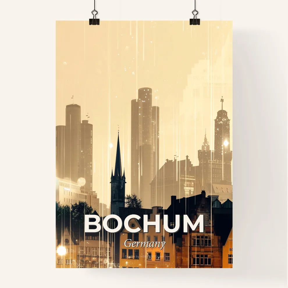 Bochum City Skyline Beige Silhouette Sparkles Poster Poster