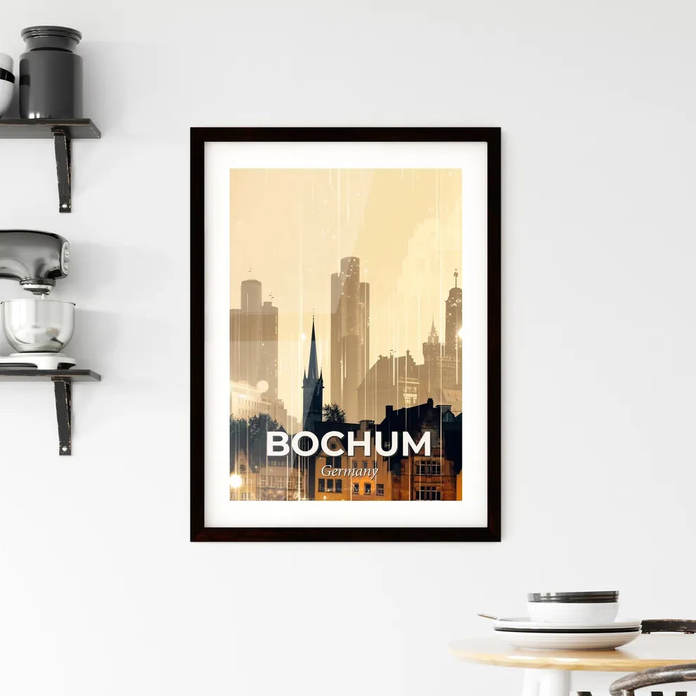Bochum City Skyline Beige Silhouette Sparkles Poster Framed Print