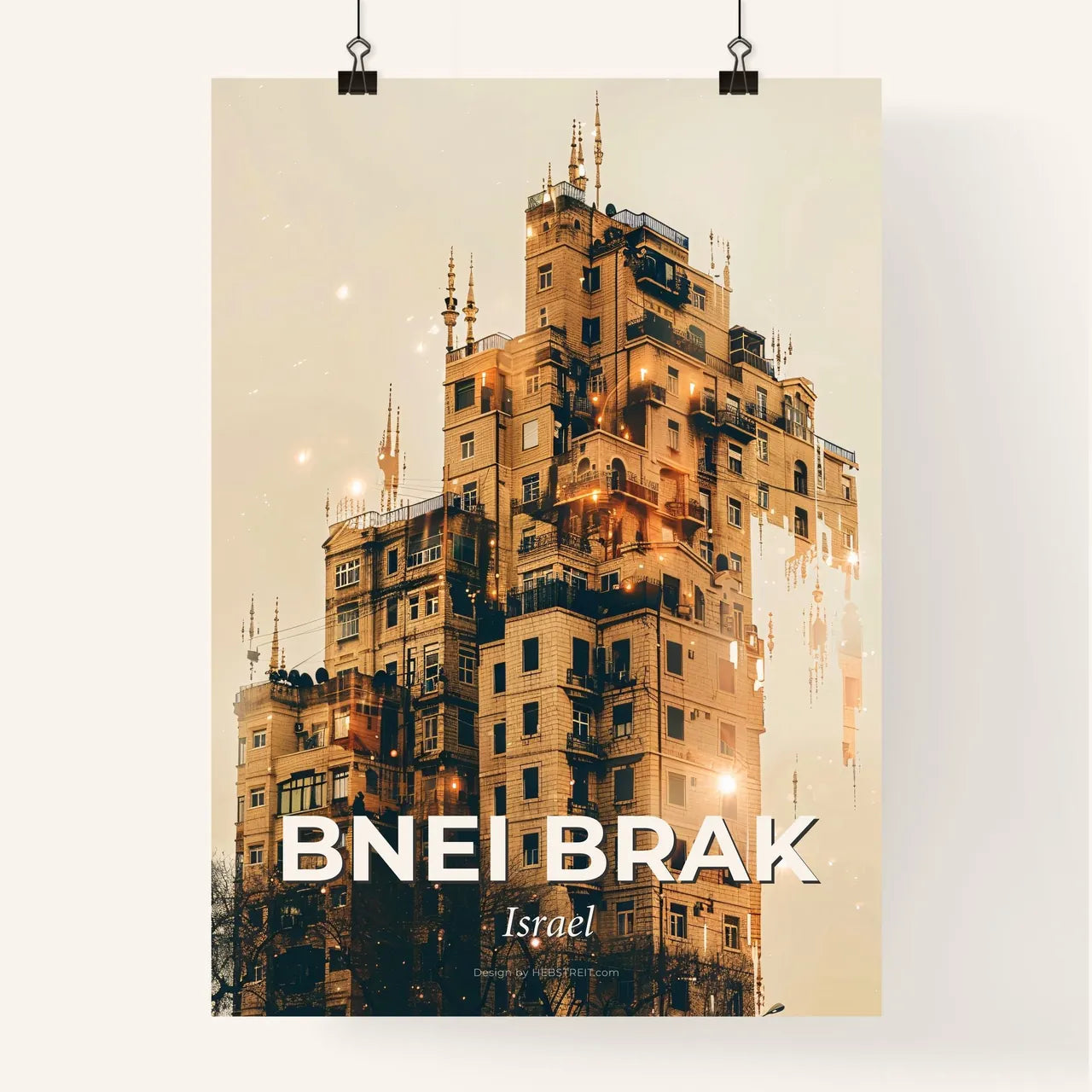 Bnei Brak Skyline Double Exposure Composite Art Poster