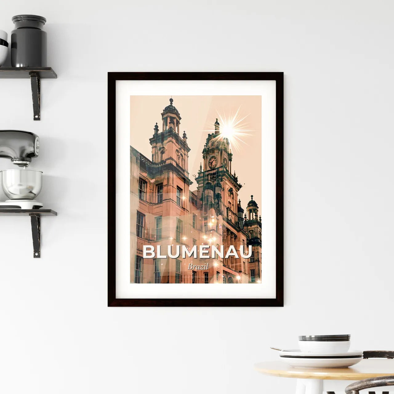 Blumenau City Skyline Double Exposure Art Print Framed Print