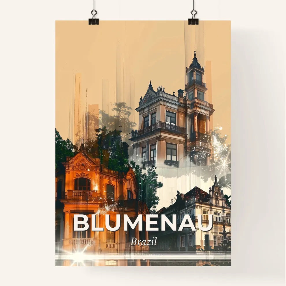 Blumenau Skyline Double Exposure Art Poster Poster