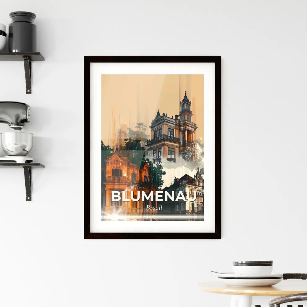 Blumenau Skyline Double Exposure Art Poster Framed Print