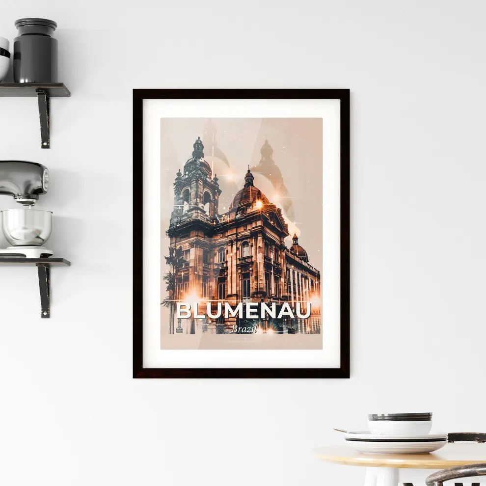 Blumenau Skyline Double Exposure Poster Art Framed Print