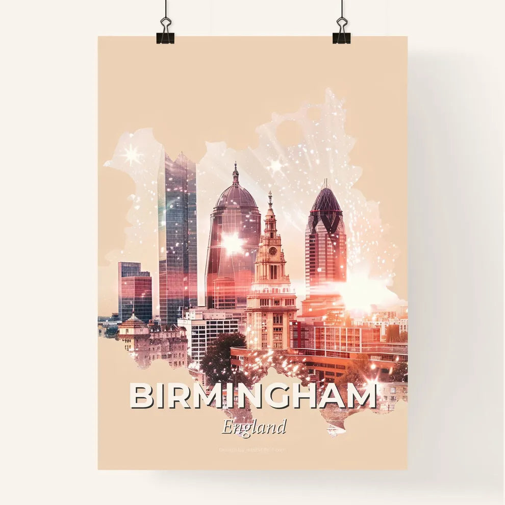 Birmingham City Skyline Double Exposure Pastels Poster