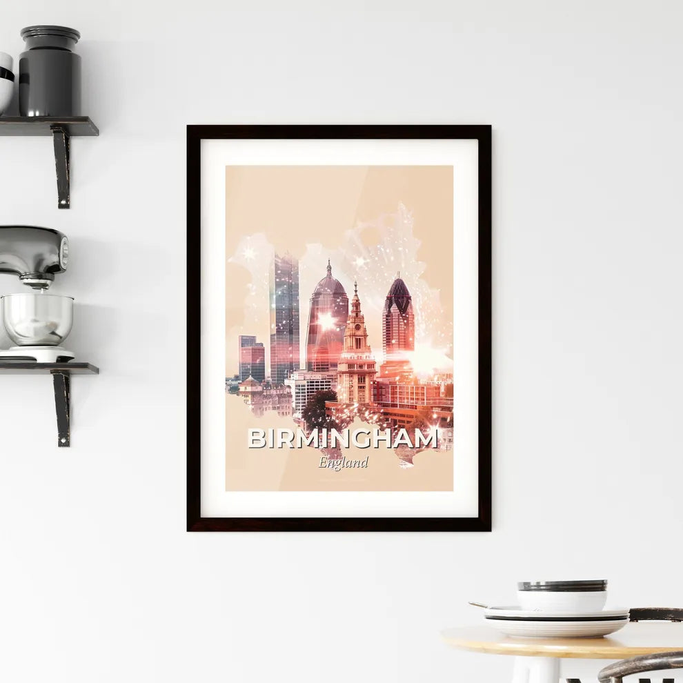 Birmingham City Skyline Double Exposure Pastels Framed Print