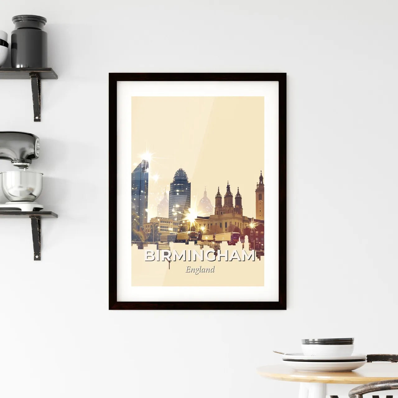 Birmingham City Skyline Icon Composite Art Poster Framed Print