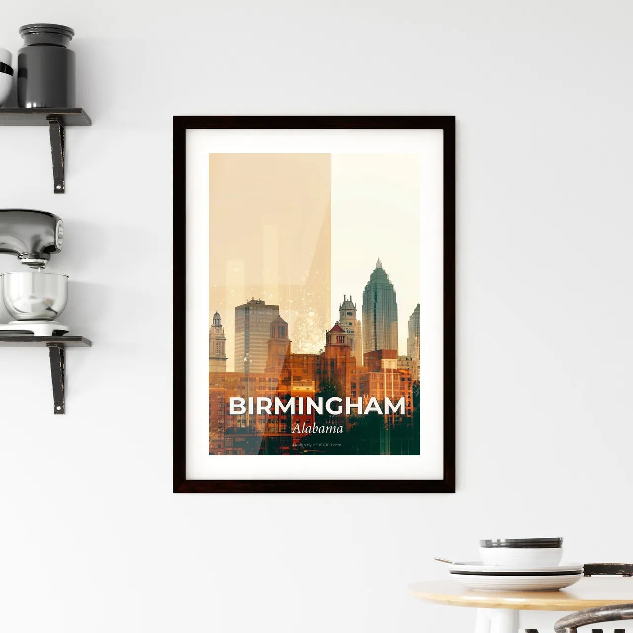 Birmingham Alabama Cityscape Skyline Buildings Poster Framed Print