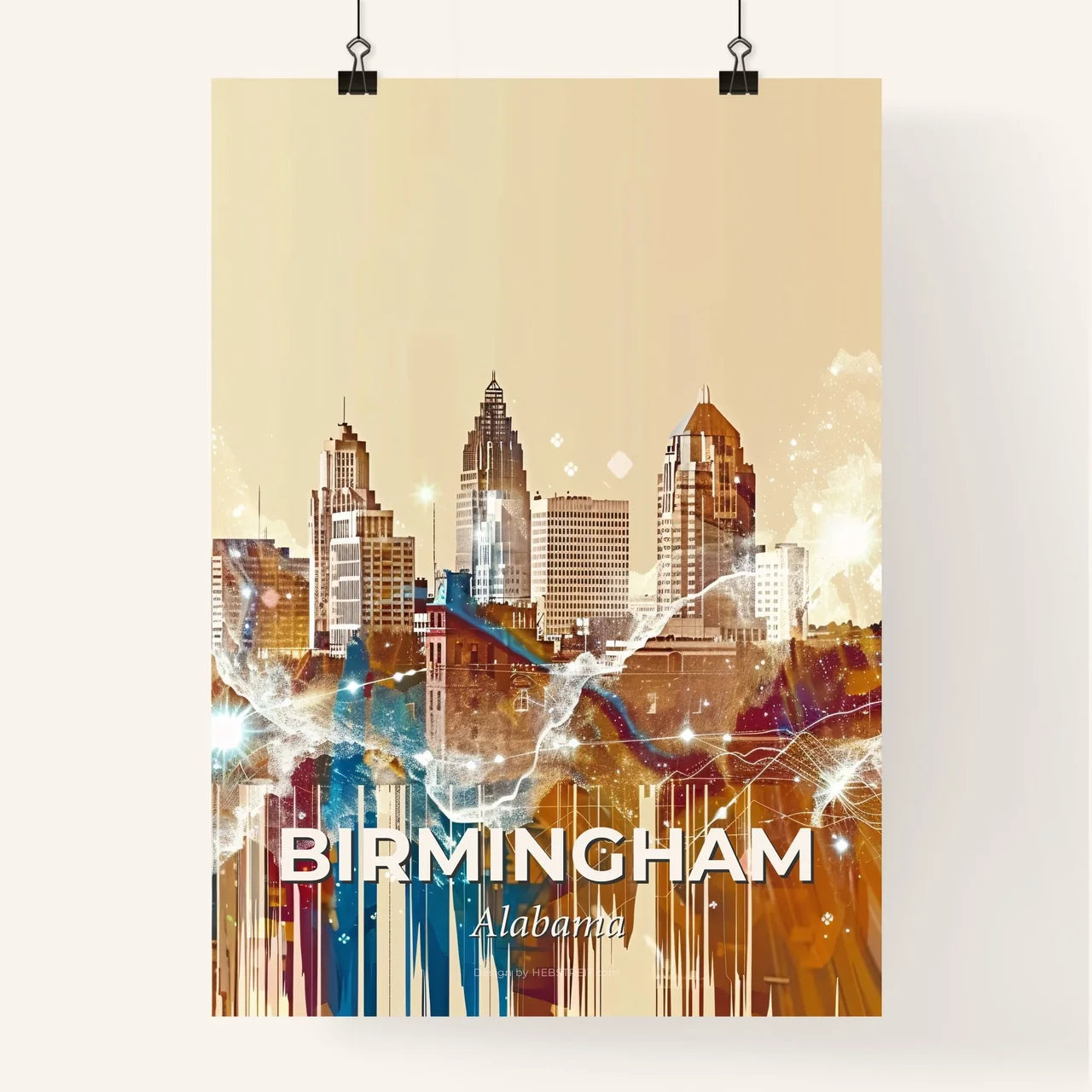 Birmingham City Skyline Double Exposure Composite Art Poster