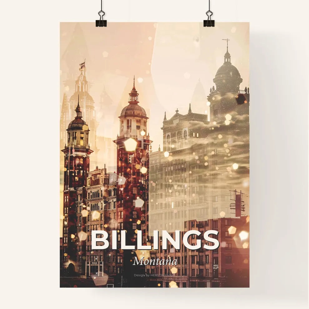 Billings, Montana City Skyline Poster with Icons and Sparkles Poster