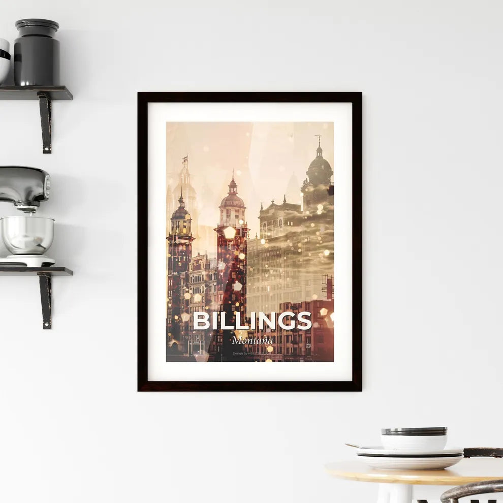 Billings, Montana City Skyline Poster with Icons and Sparkles Framed Print