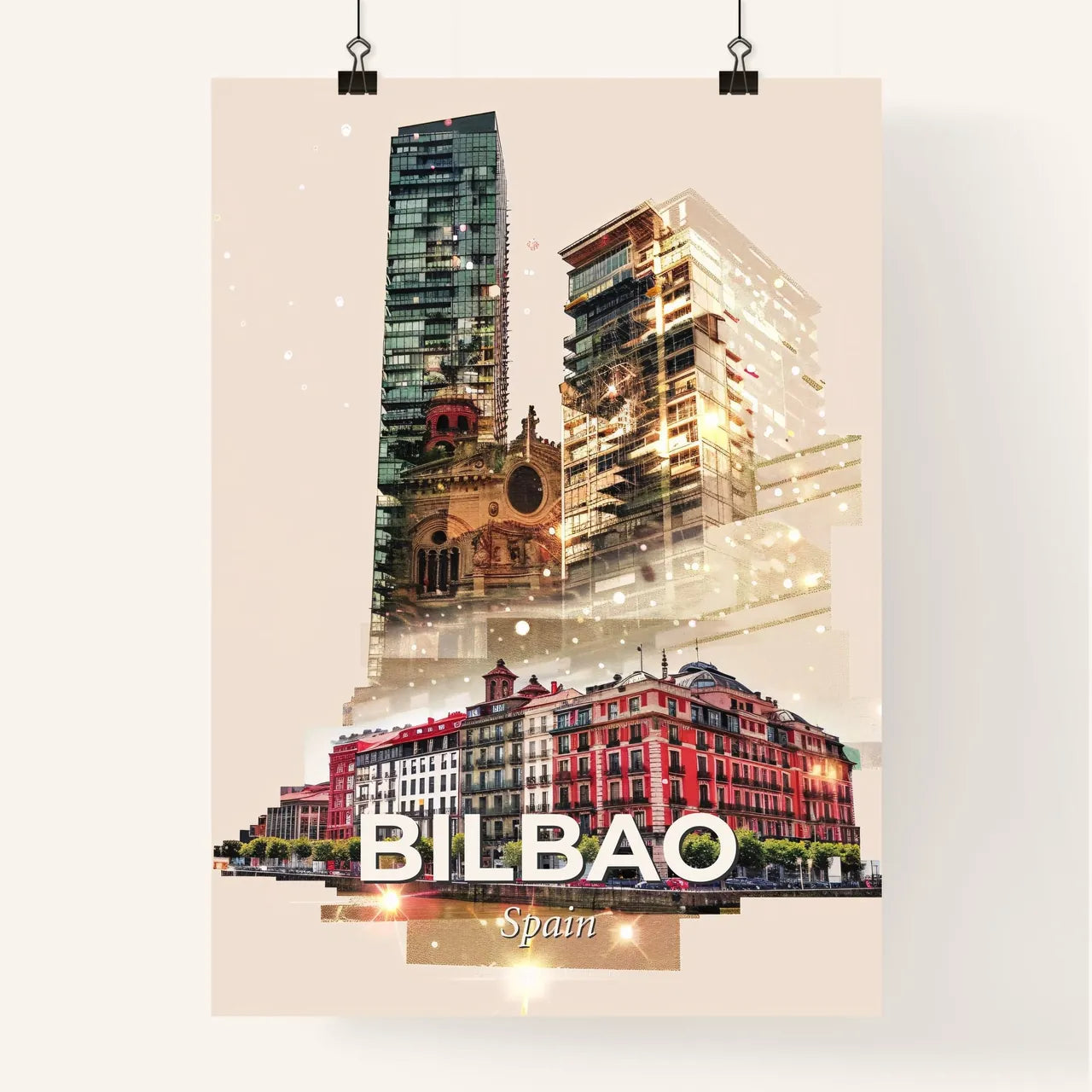 Bilbao Skyline Composite Double Exposure Art Poster Poster