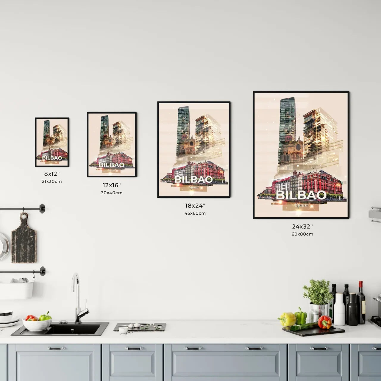 Bilbao Skyline Composite Double Exposure Art Poster Office Art