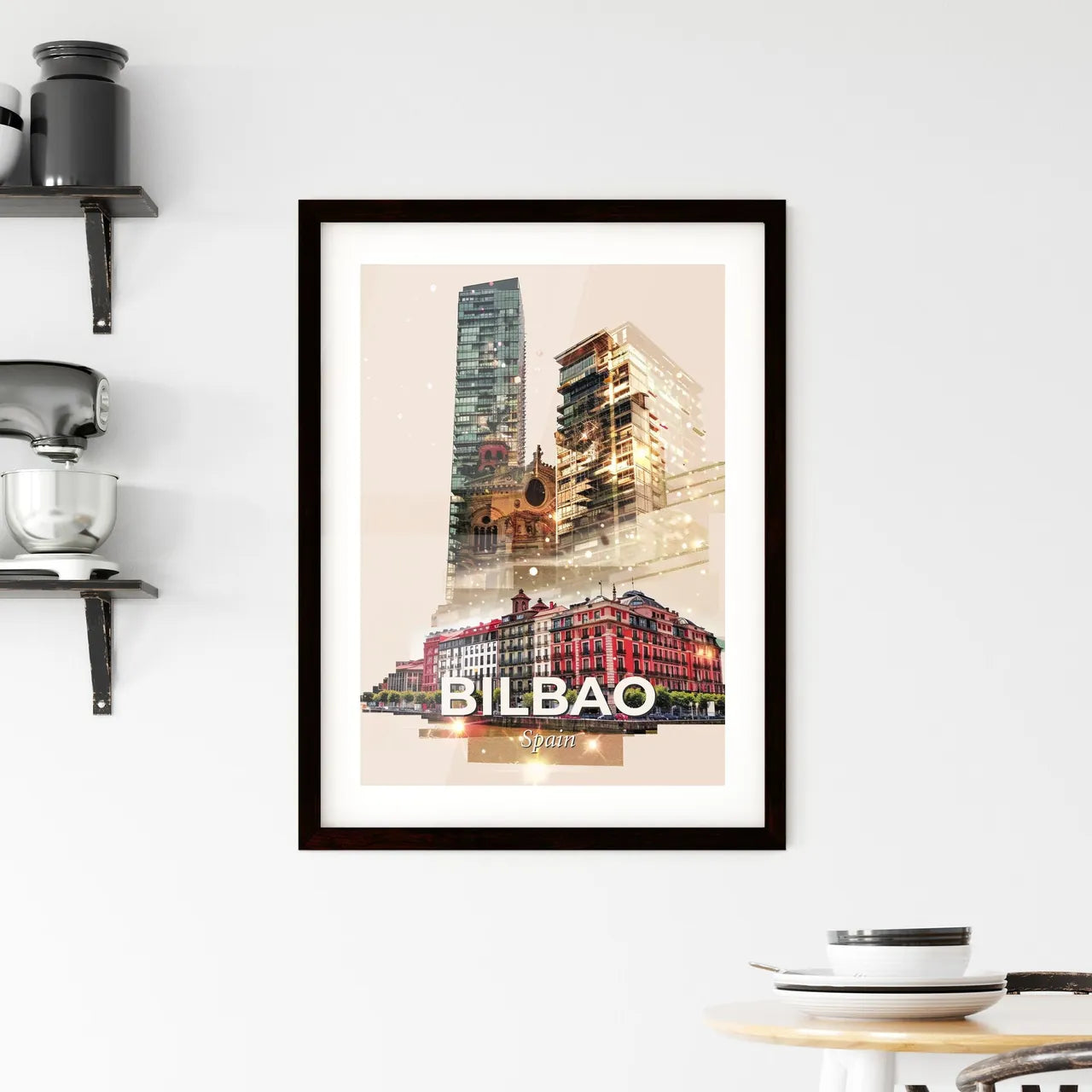 Bilbao Skyline Composite Double Exposure Art Poster Framed Print
