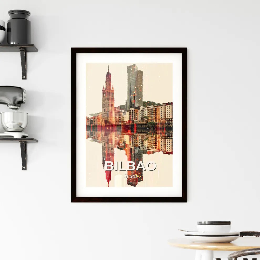 Bilbao Skyline Double Exposure Composite Art Poster Framed Print