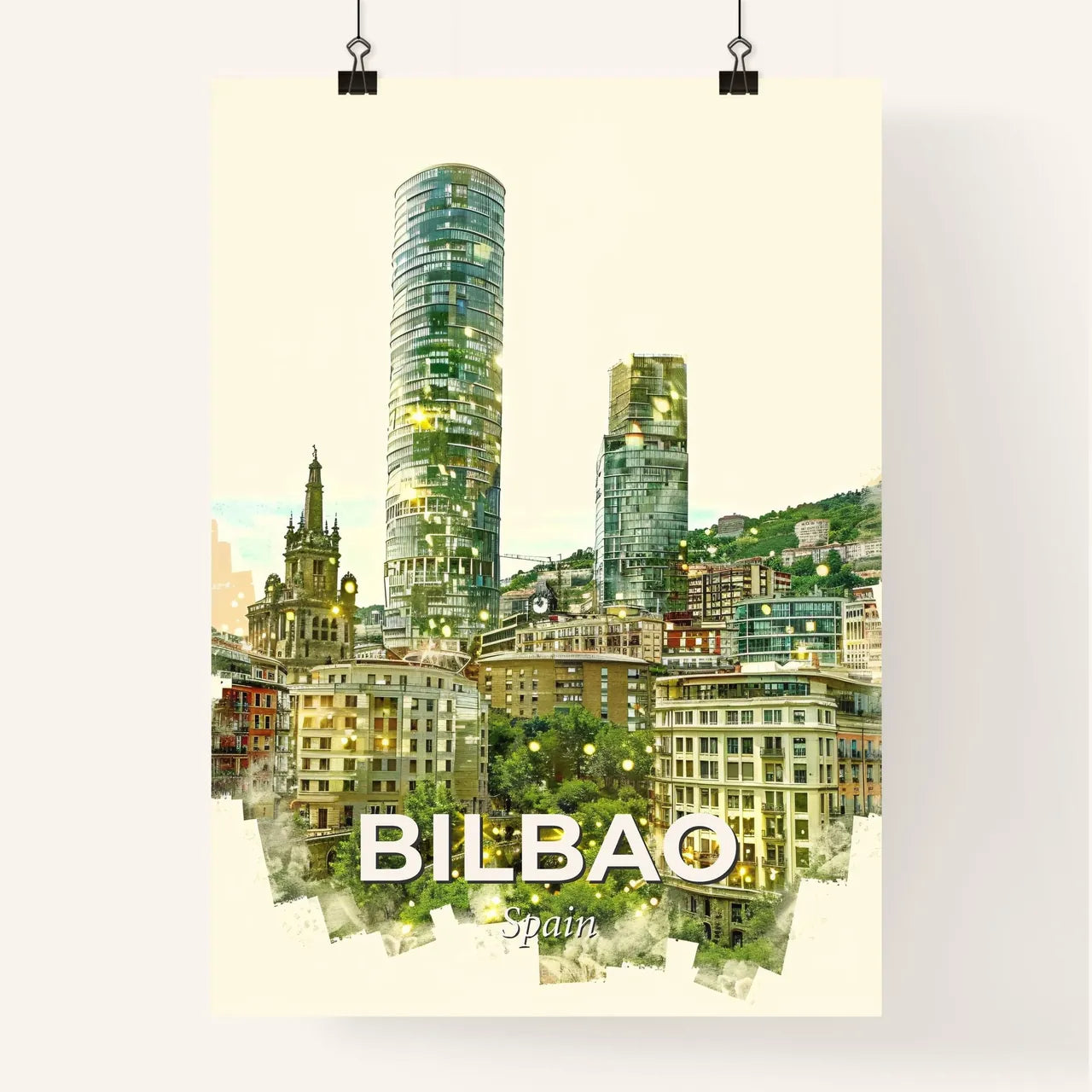 Bilbao, Spain Architecture Skyline Double Exposure Art Poster