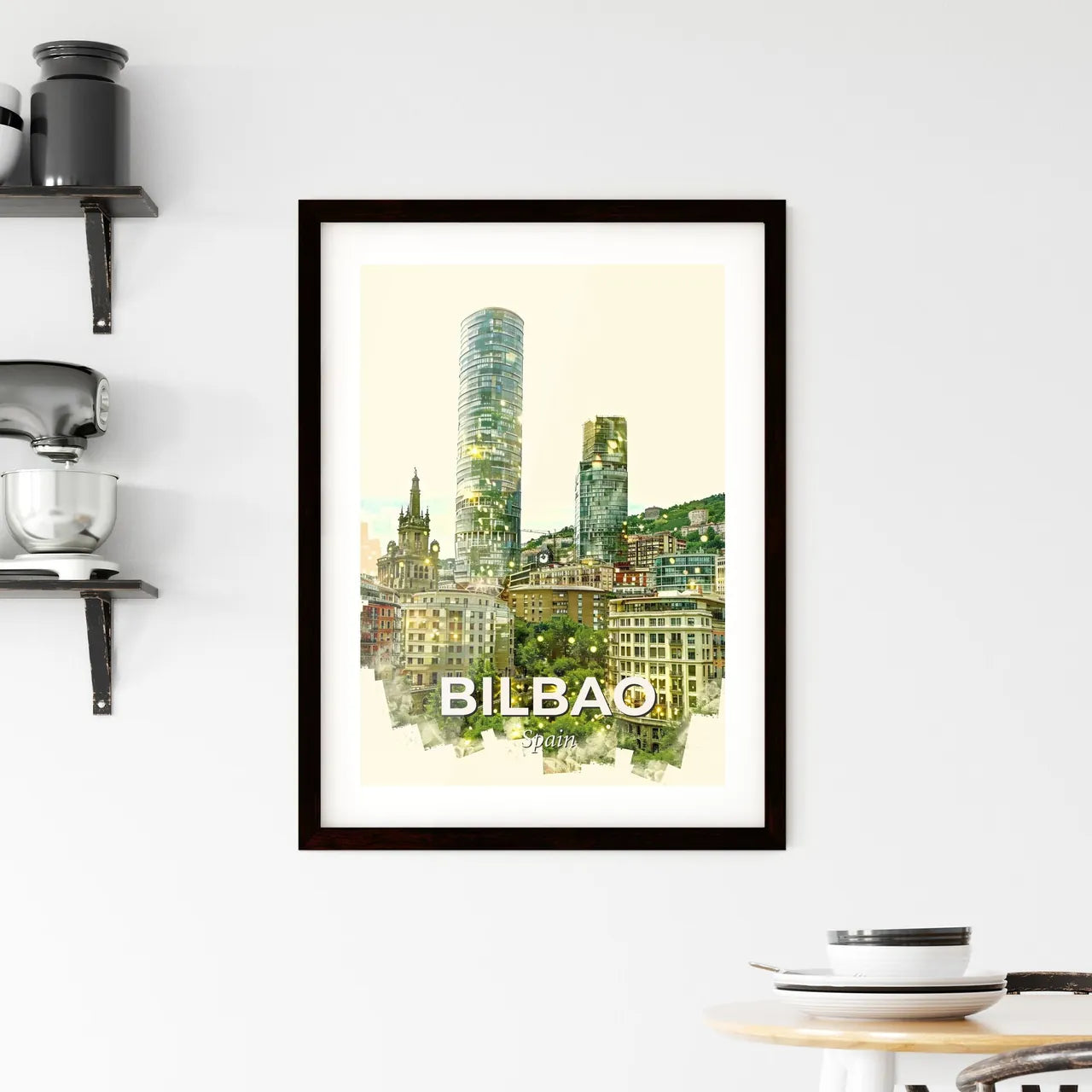 Bilbao, Spain Architecture Skyline Double Exposure Art Framed Print