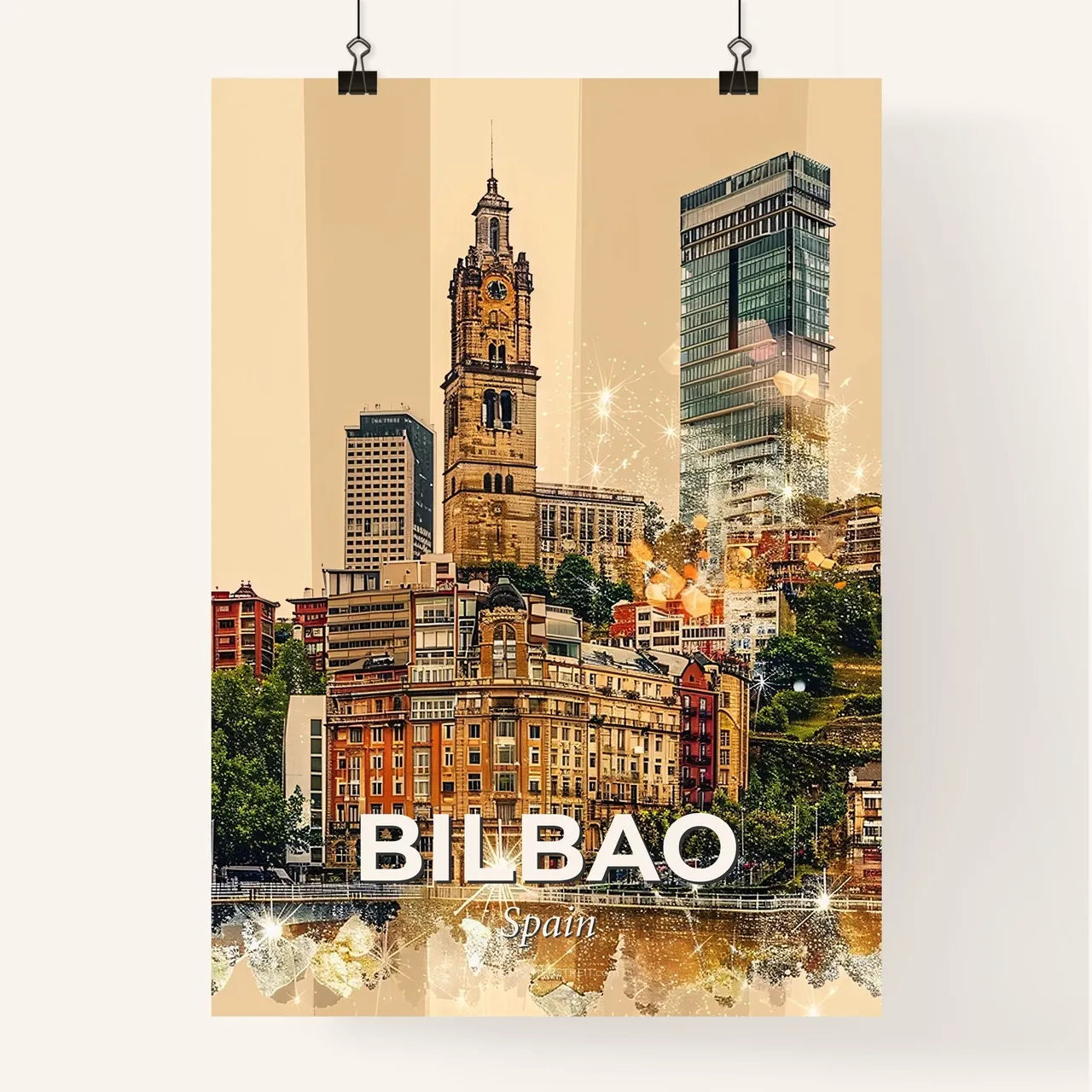 Bilbao City Skyline Architectural Art Deco Poster Poster