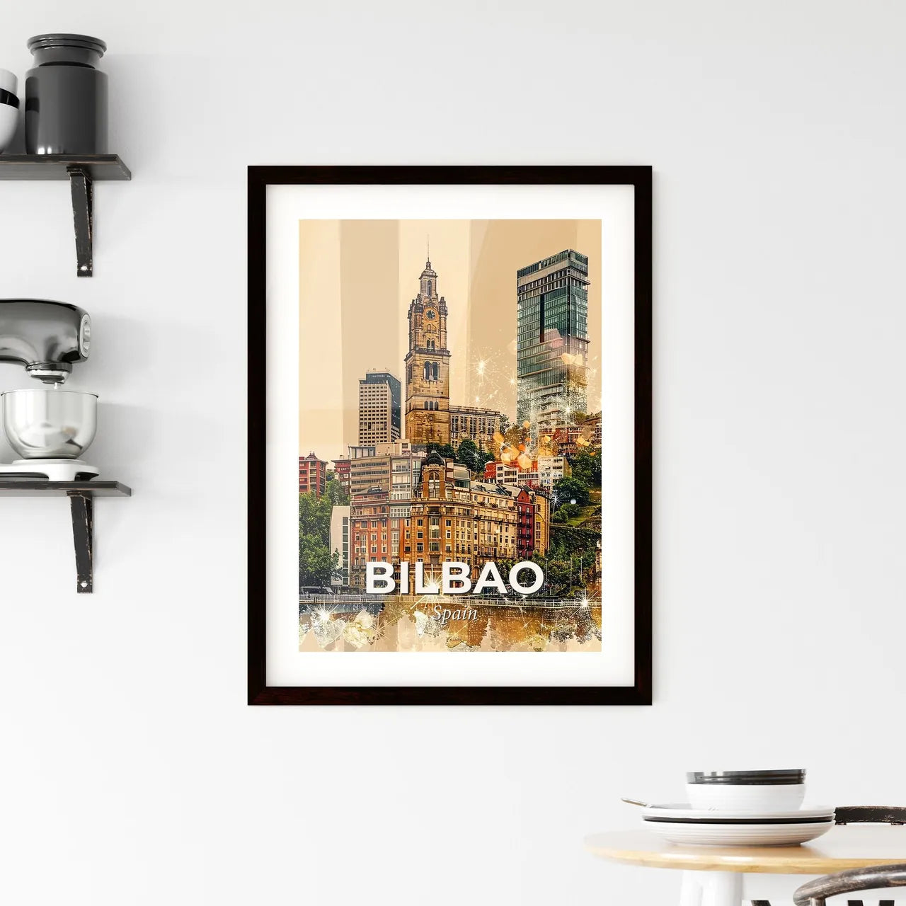 Bilbao City Skyline Architectural Art Deco Poster Framed Print