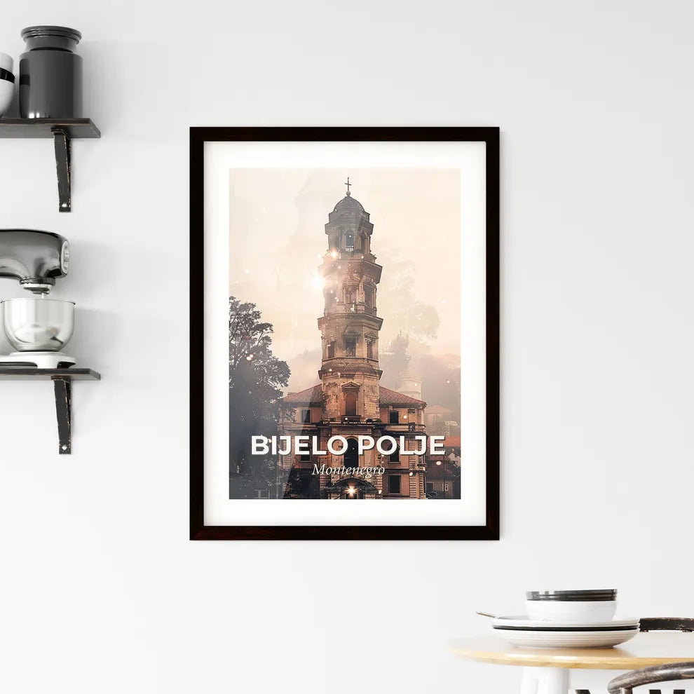 Bijelo Polje Cityscape Skyline Double Exposure Poster Framed Print