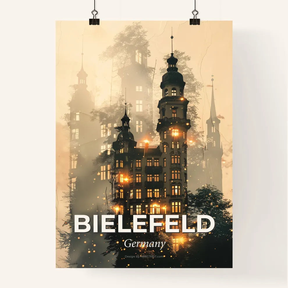 Bielefeld City Skyline Double Exposure Poster Art Poster