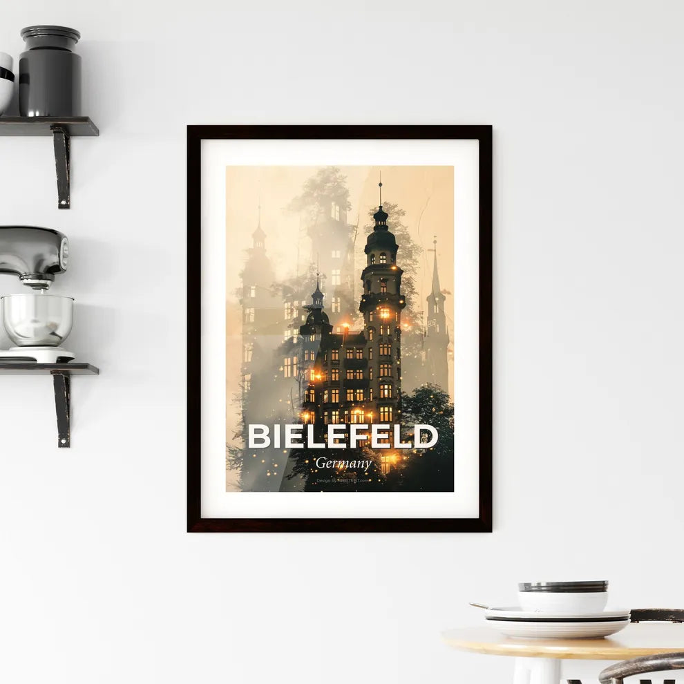 Bielefeld City Skyline Double Exposure Poster Art Framed Print