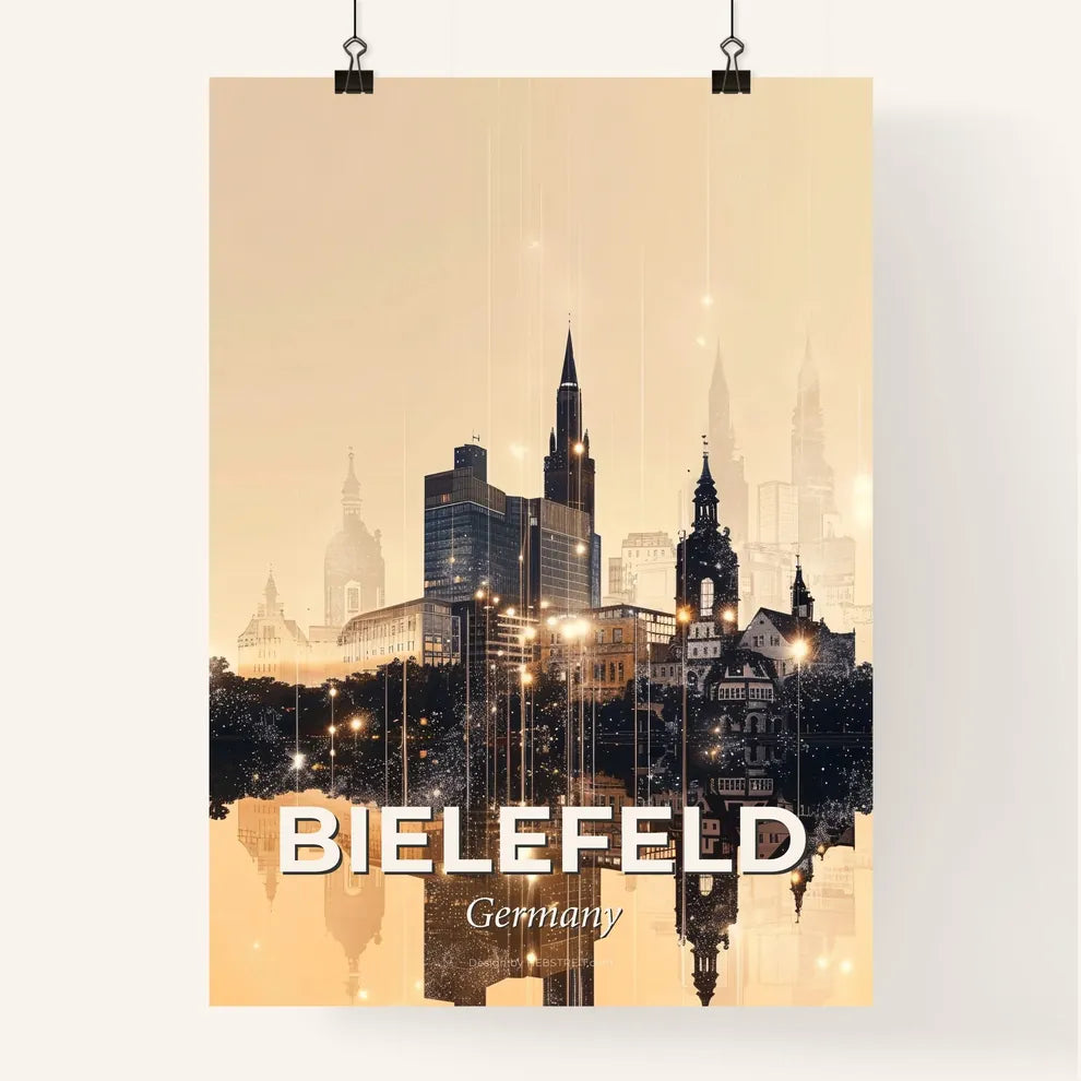 Bielefeld: Skyline silhouette artwork with sparkles Poster