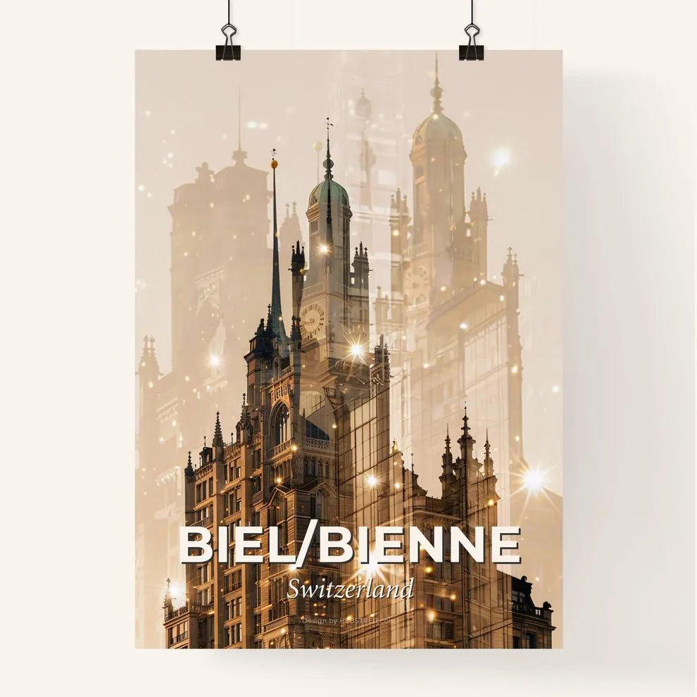 Biel/Bienne: City Skyline Composite Art on Beige Poster