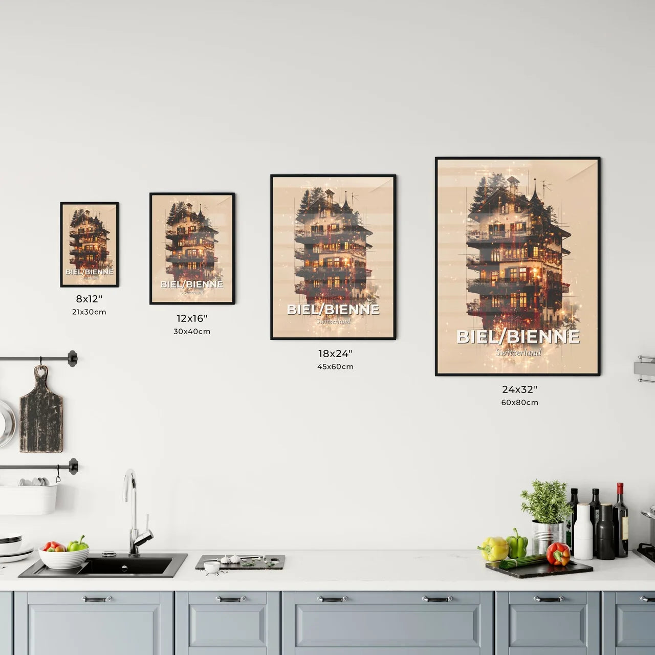 Biel/Bienne Skyline Composite Art Poster Office Art