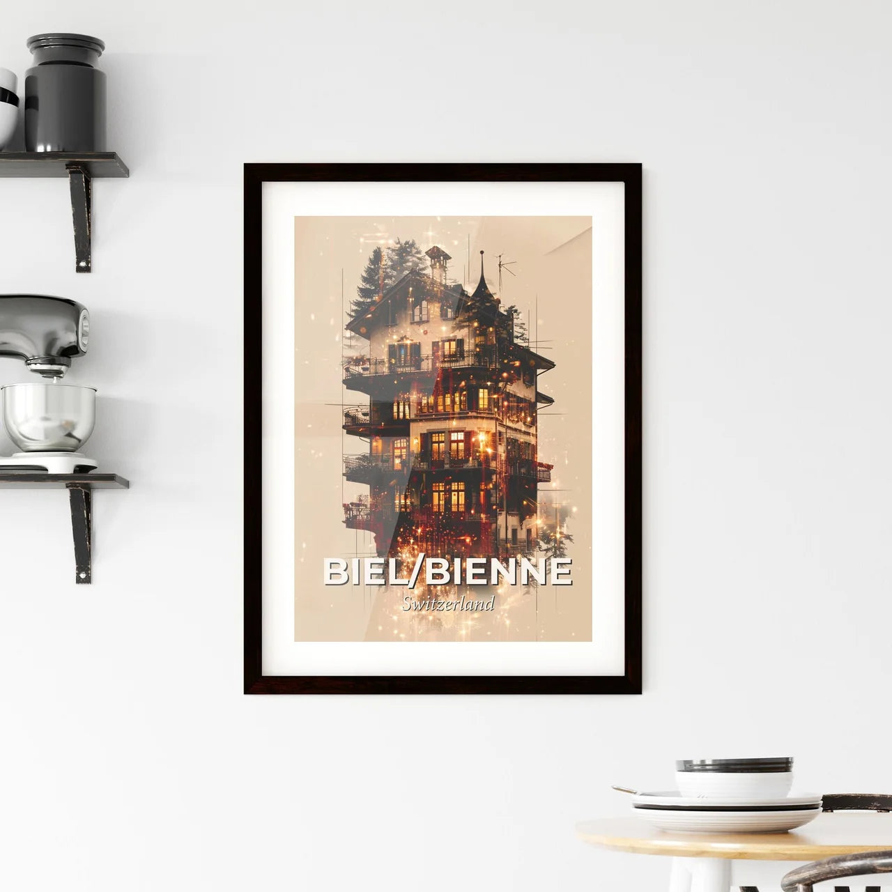 Biel/Bienne Skyline Composite Art Poster Framed Print