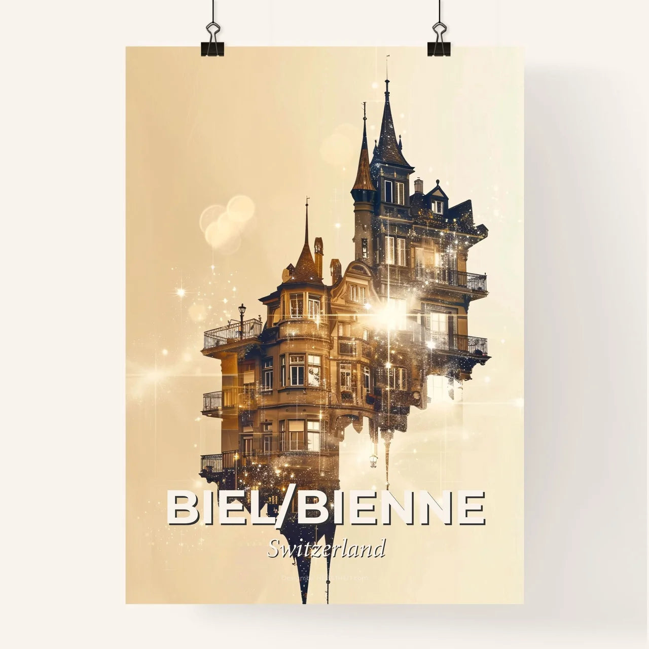 Biel/Bienne Skyline: Double Exposure City Art Poster