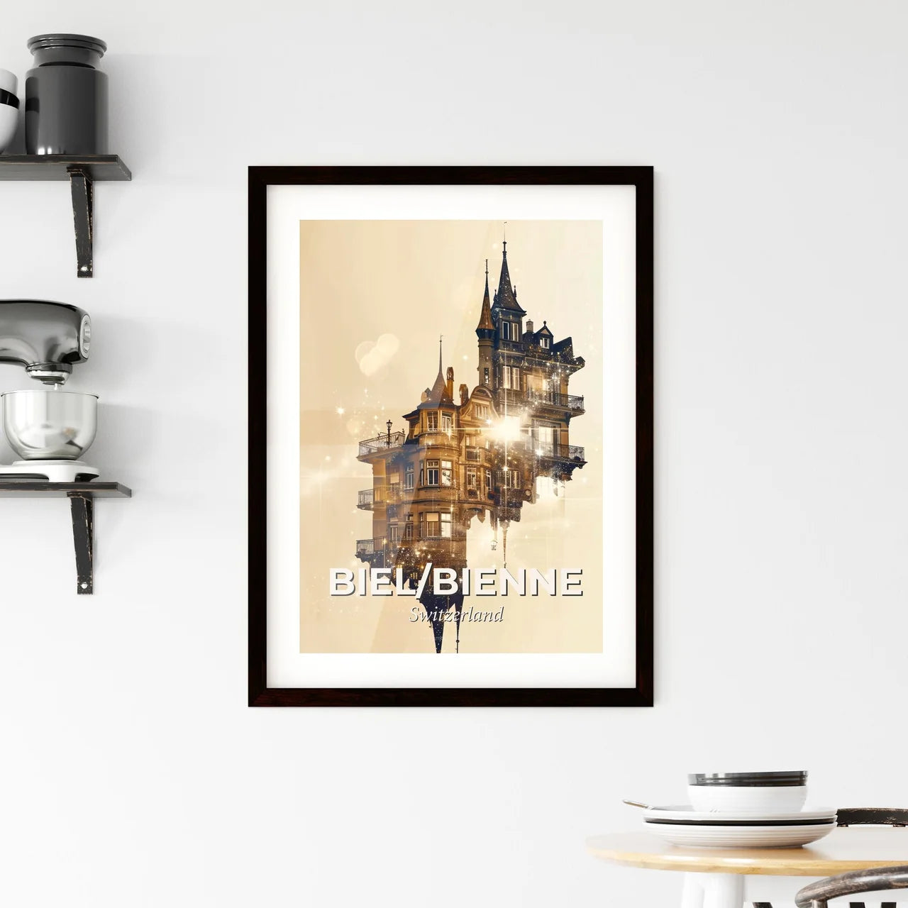Biel/Bienne Skyline: Double Exposure City Art Framed Print