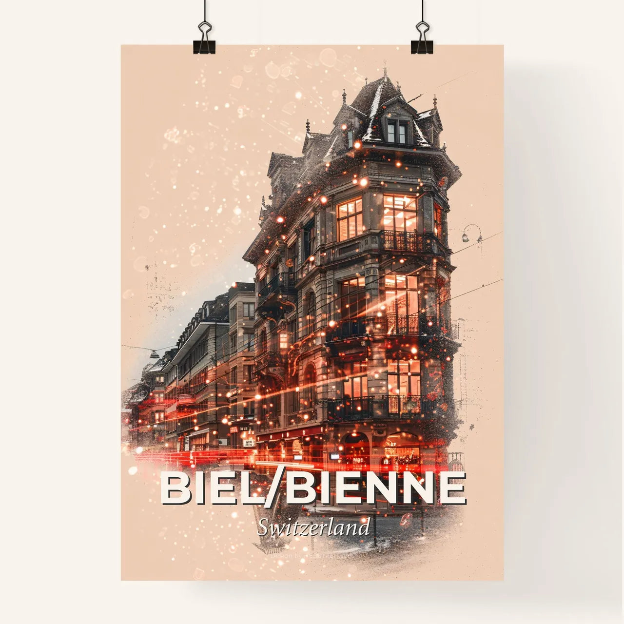 Biel/Bienne City Skyline Artwork: Swiss Architectural Elegance Poster