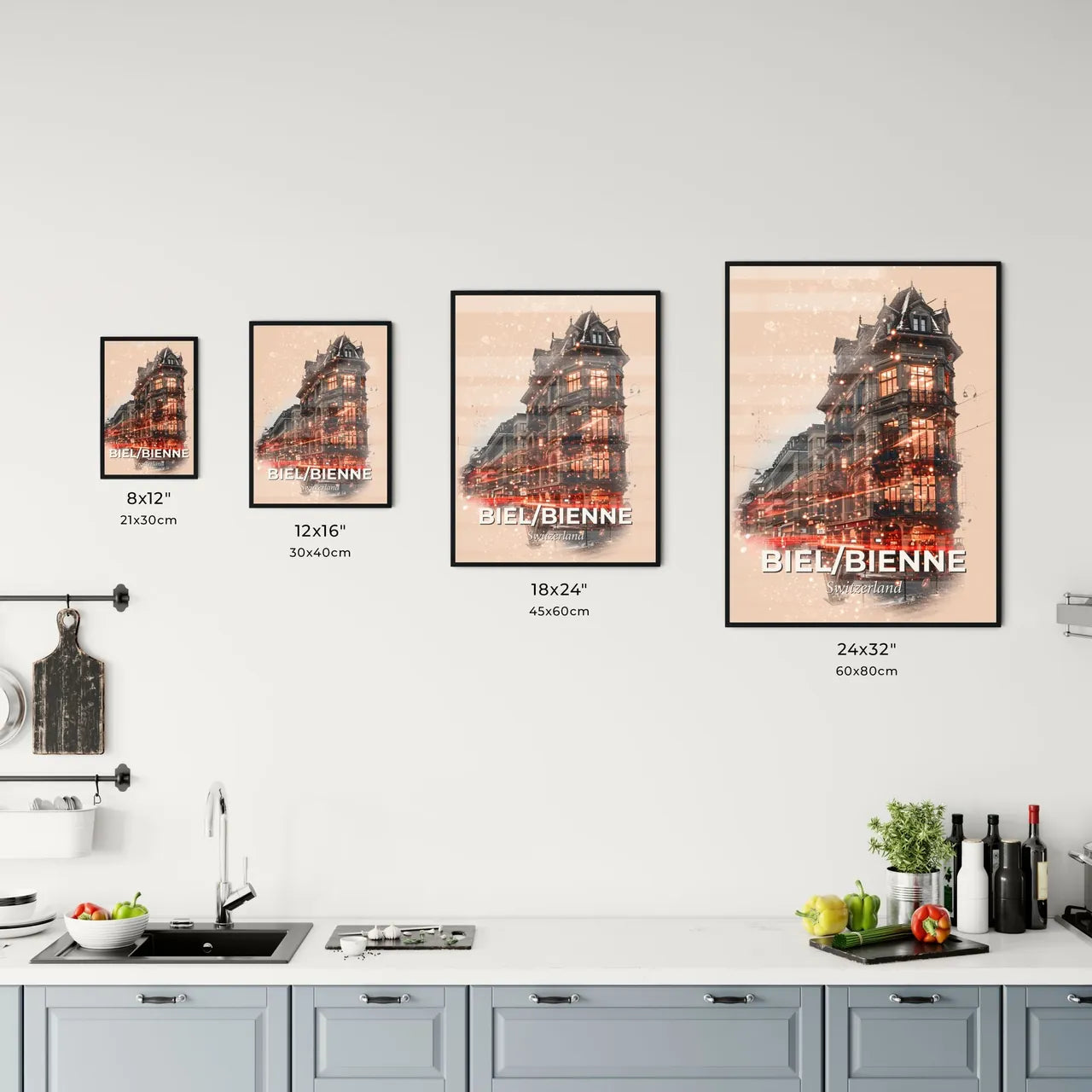 Biel/Bienne City Skyline Artwork: Swiss Architectural Elegance Office Art