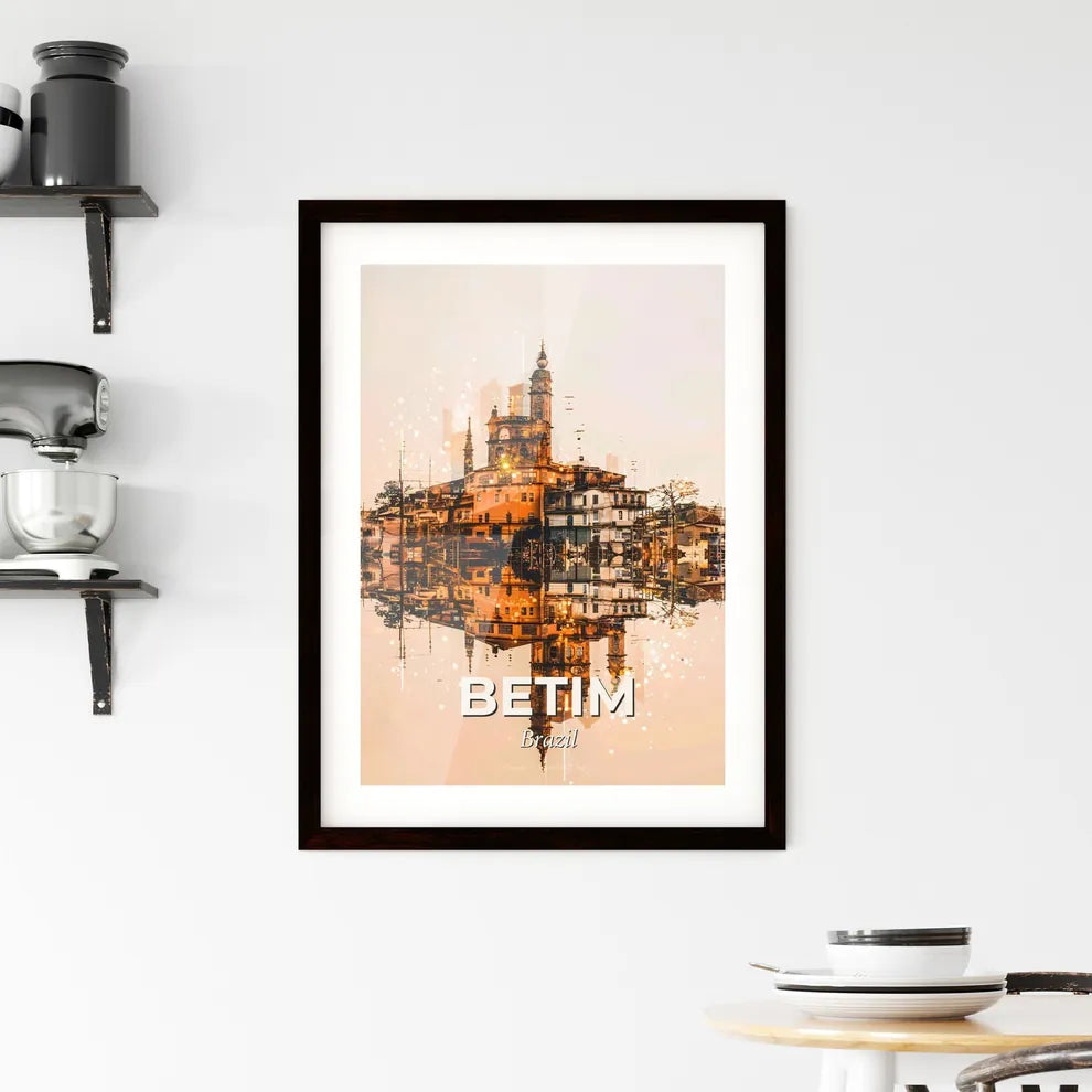 Betim Skyline Bright Beige Sparkle Poster Framed Print